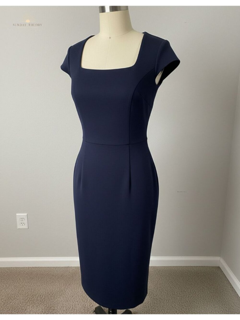 Tweed Pencil Dress Women Bodycon Cap Sleeve Back Zip